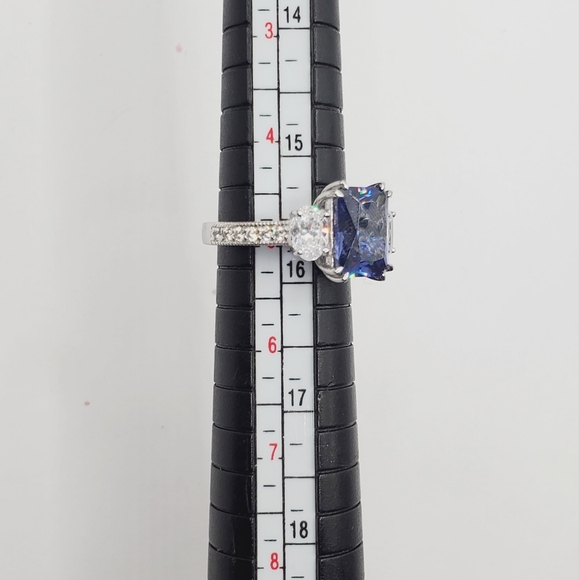 Tanzanite Ring Oval Diamond Ring Simulants Platinum 925 Sterling Silver ring lot - Picture 6 of 9